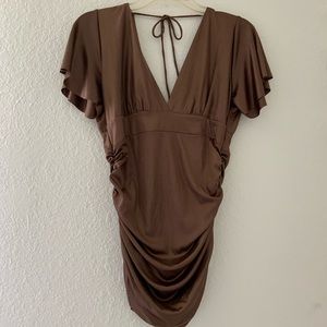 Low neck, low back metallic dress